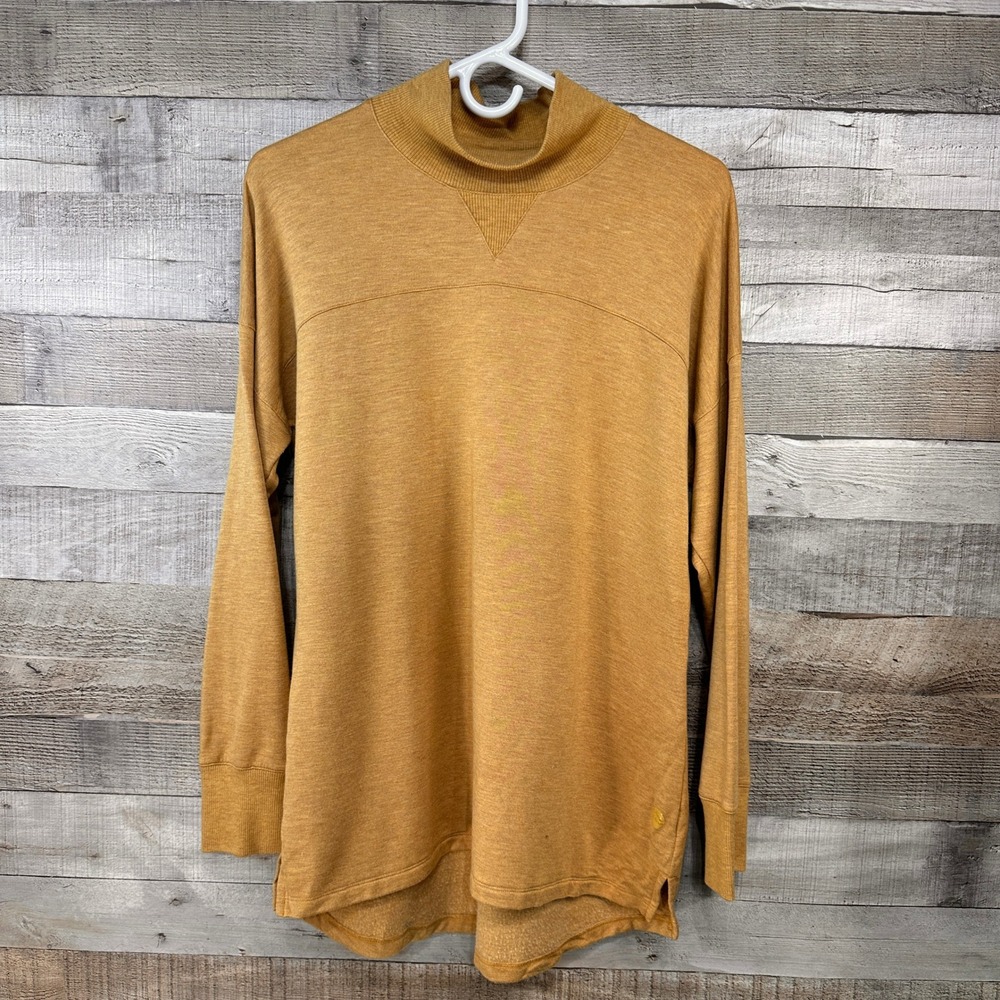 LL Bean Softflex Mock Neck Pullover Tunic Mustard Yellow Womens Medium